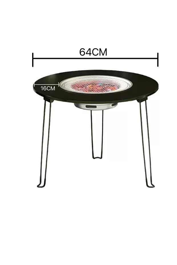Mangal Maşı Masa Yuvarlak Katlanabilir Metal Mangal Masası - Kamp ve Piknik Taşıma 